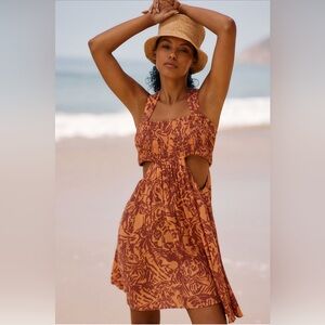 Anthropologie The Piper Bandeau Cutout Mini Dress M Brown Pattern